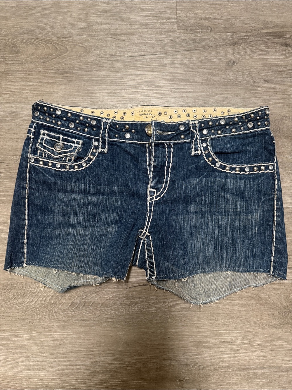 L.A. idol Dark Blue Denim Studded Women's Shorts